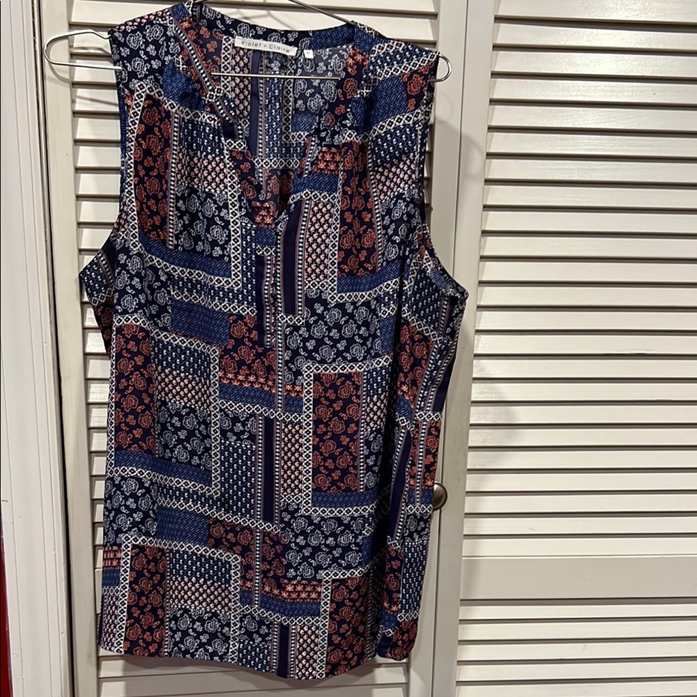 Patchwork Sleeveless Top - Blue and Pink